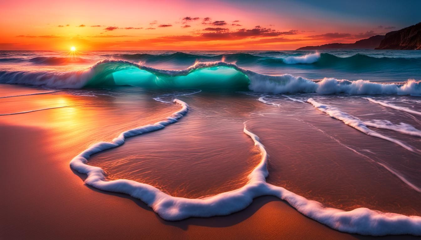 Bioluminescent Beach Sunset with Liquid Starlight Waves