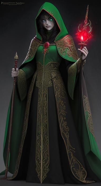 Sorcerer with Emerald Eyes and Ornate Cloak