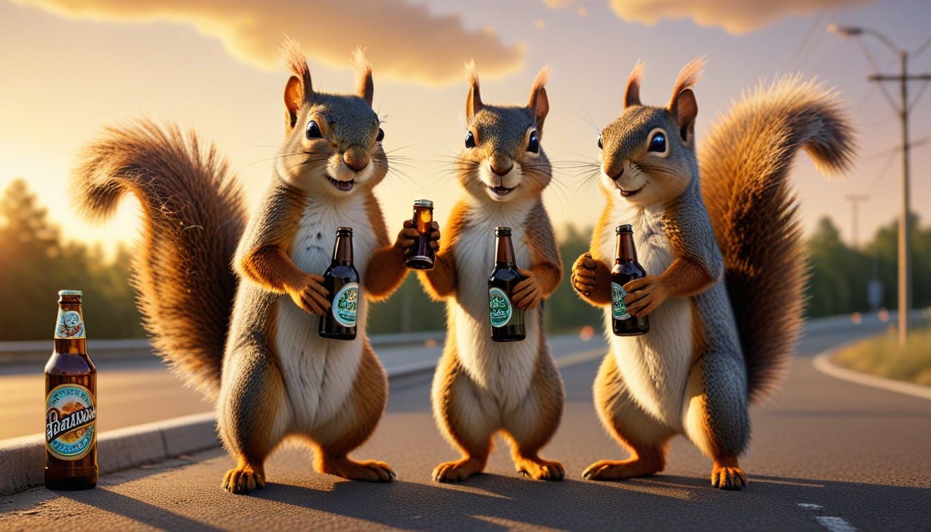 Squirrels Sharing a Beer: A Humorous Cartoon Scene