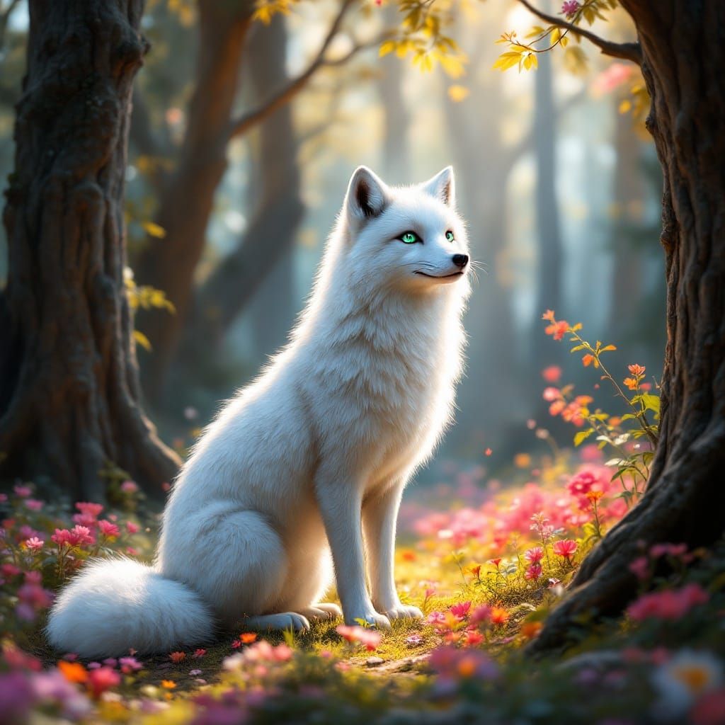 Polar Fox in Summer Wonderland: Digital Dreamscape