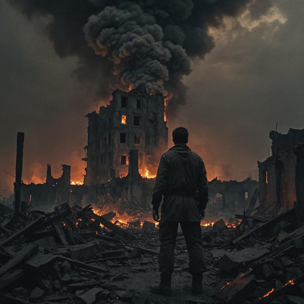 Dystopian Surrealism: Survivor in Apocalyptic Ruins