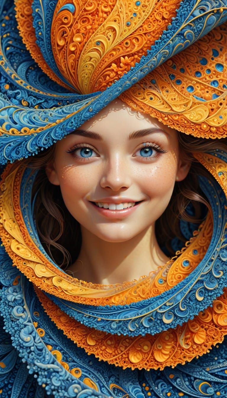 Ethereal Smile in Paisley Sunburst Landscape