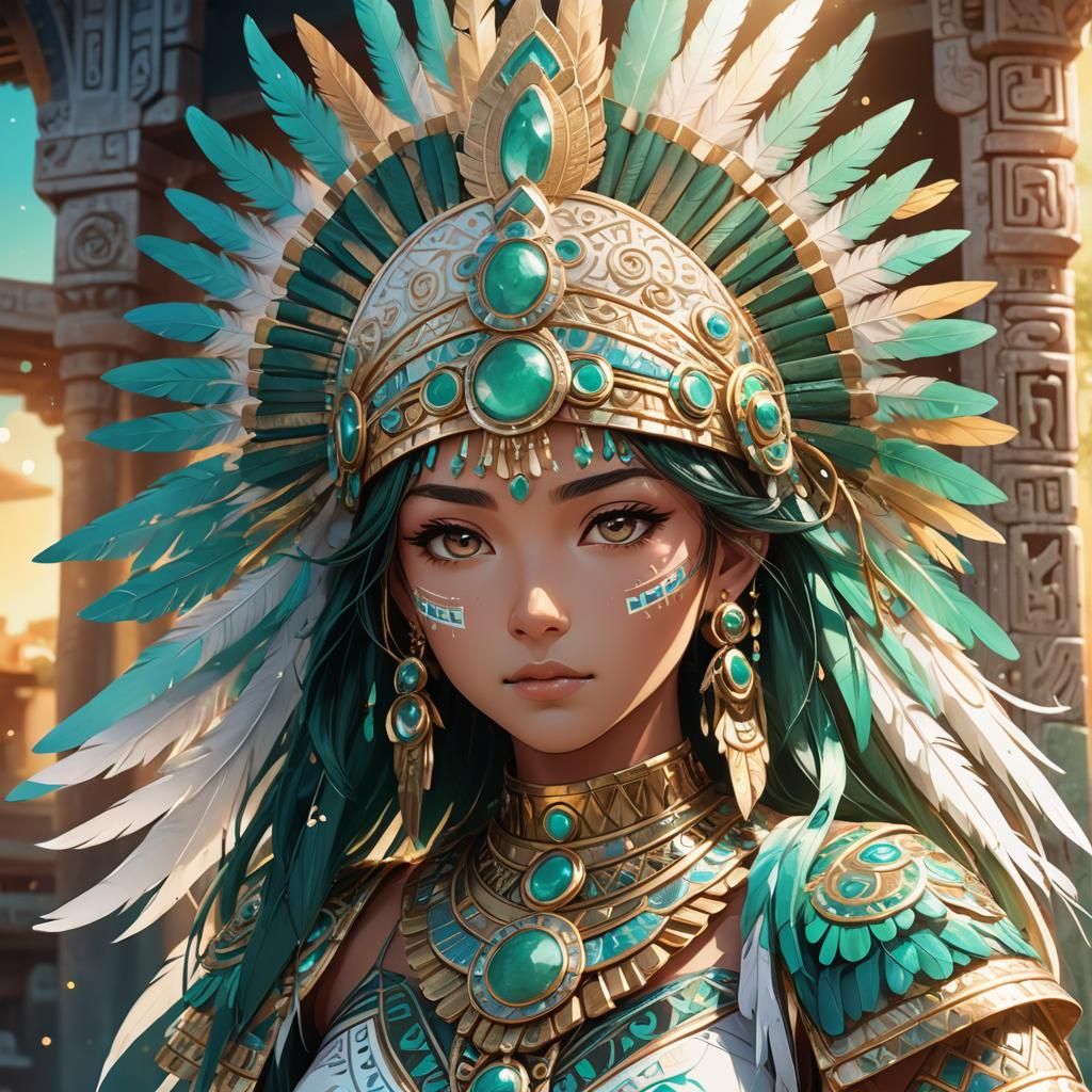 Aztec Goddess Portrait in Anime Style