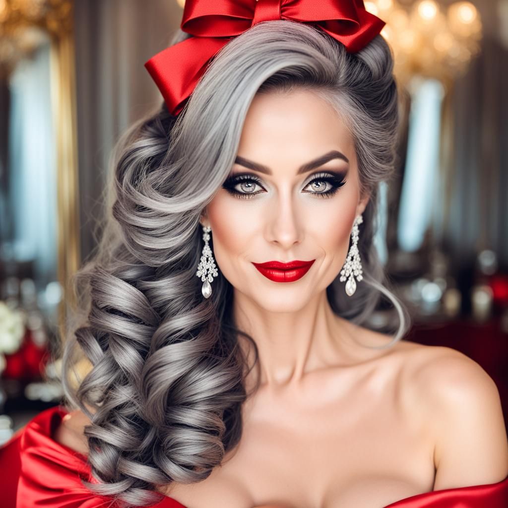 Glamorous Woman with Smoky Eyes and Red Dress