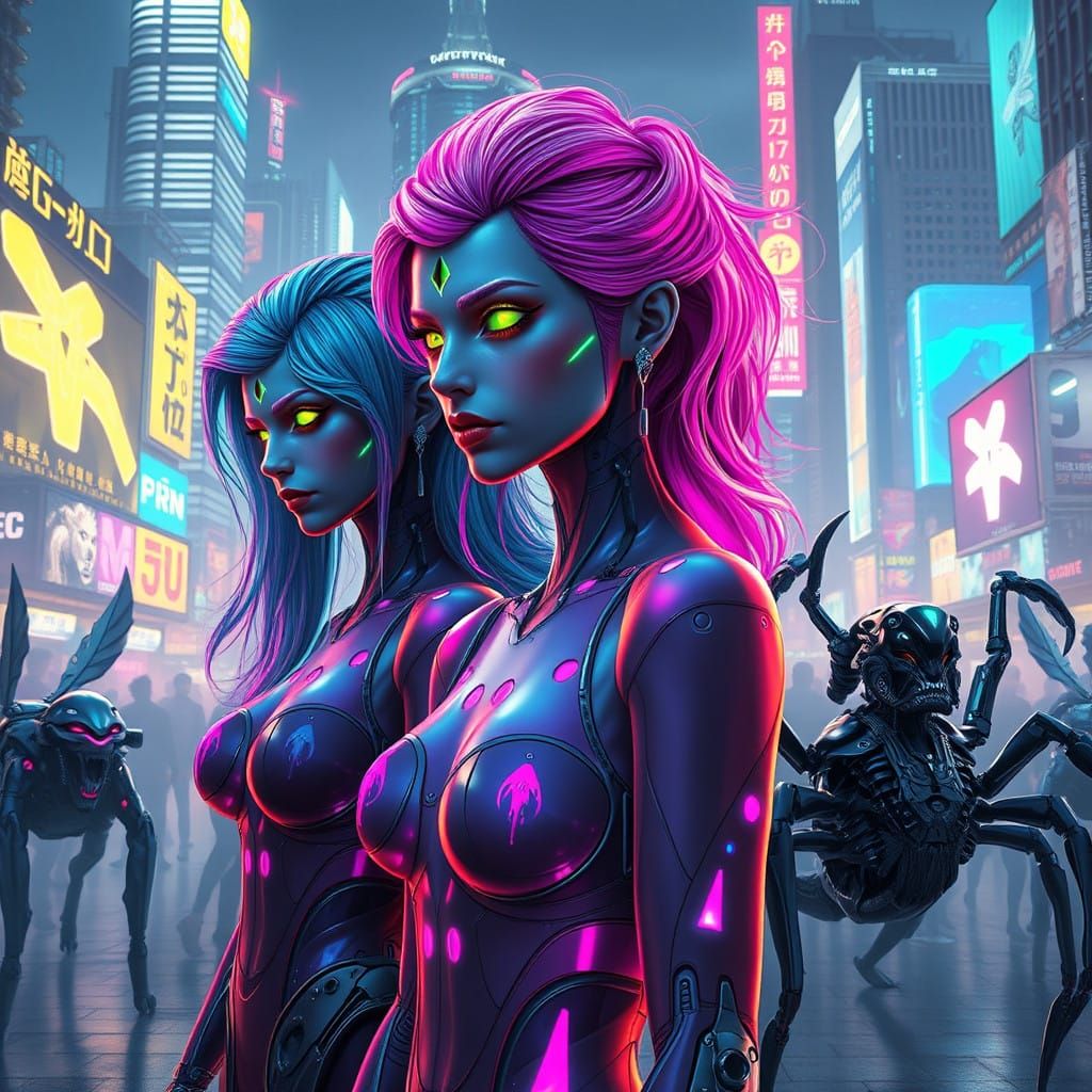 Cyberpunk Metropolis Unveils Futuristic Goddesses and Roboti...