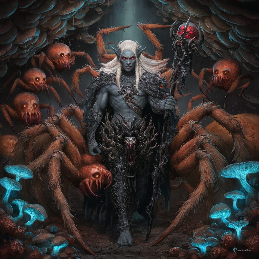 Drow Barbarian of Lolth in Spider Cave