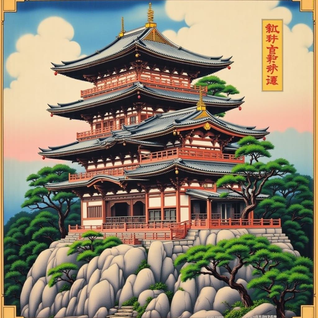 Mountaintop Pagoda in Vintage Japanese Style