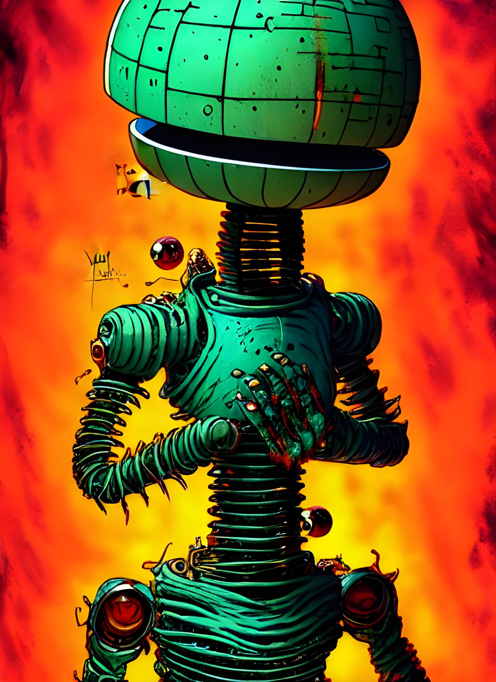 Cartoonish Chibi Bender in Sinister Horror Style