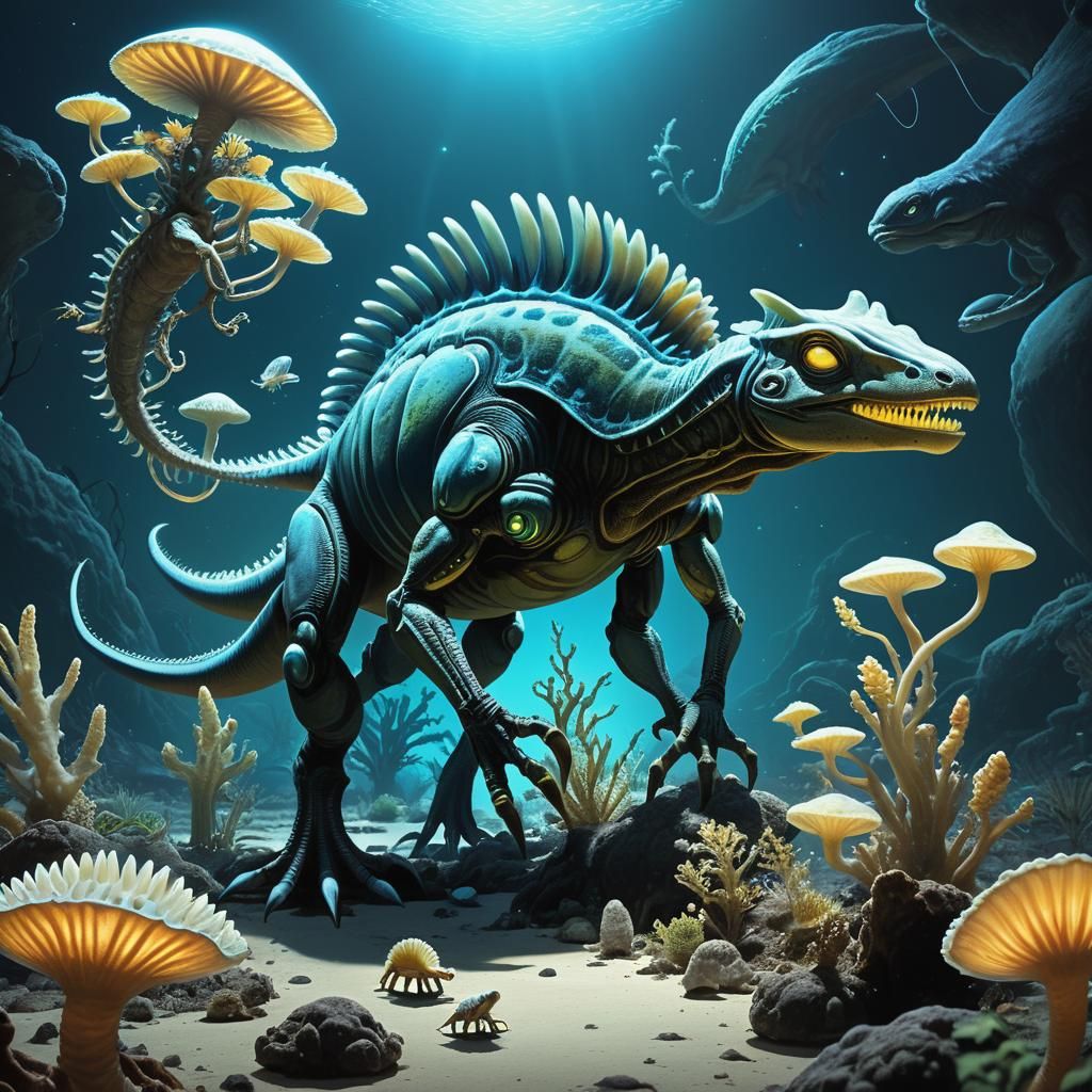 Bioluminescent Alien Creature in Sci-Fi Landscape