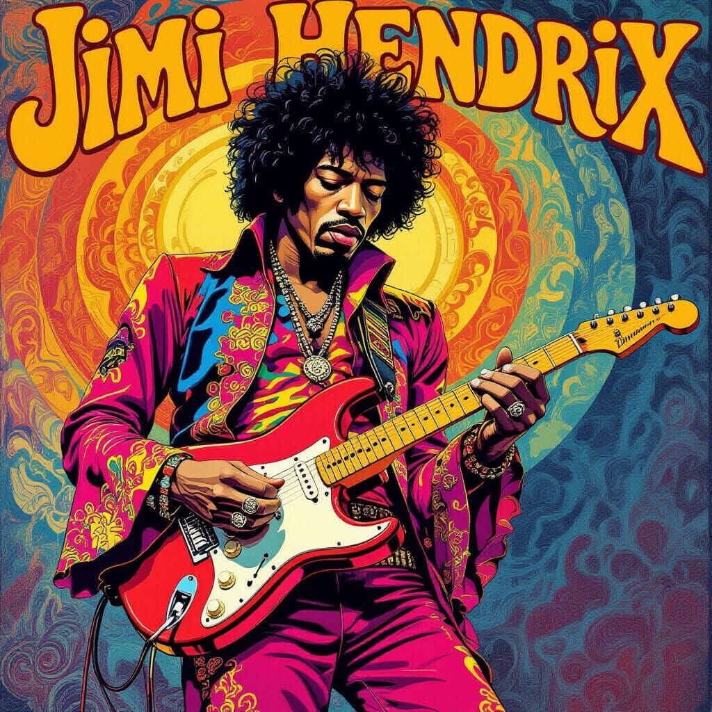 “Jimi Hendrix” poster in the style of Bonnie MacLean