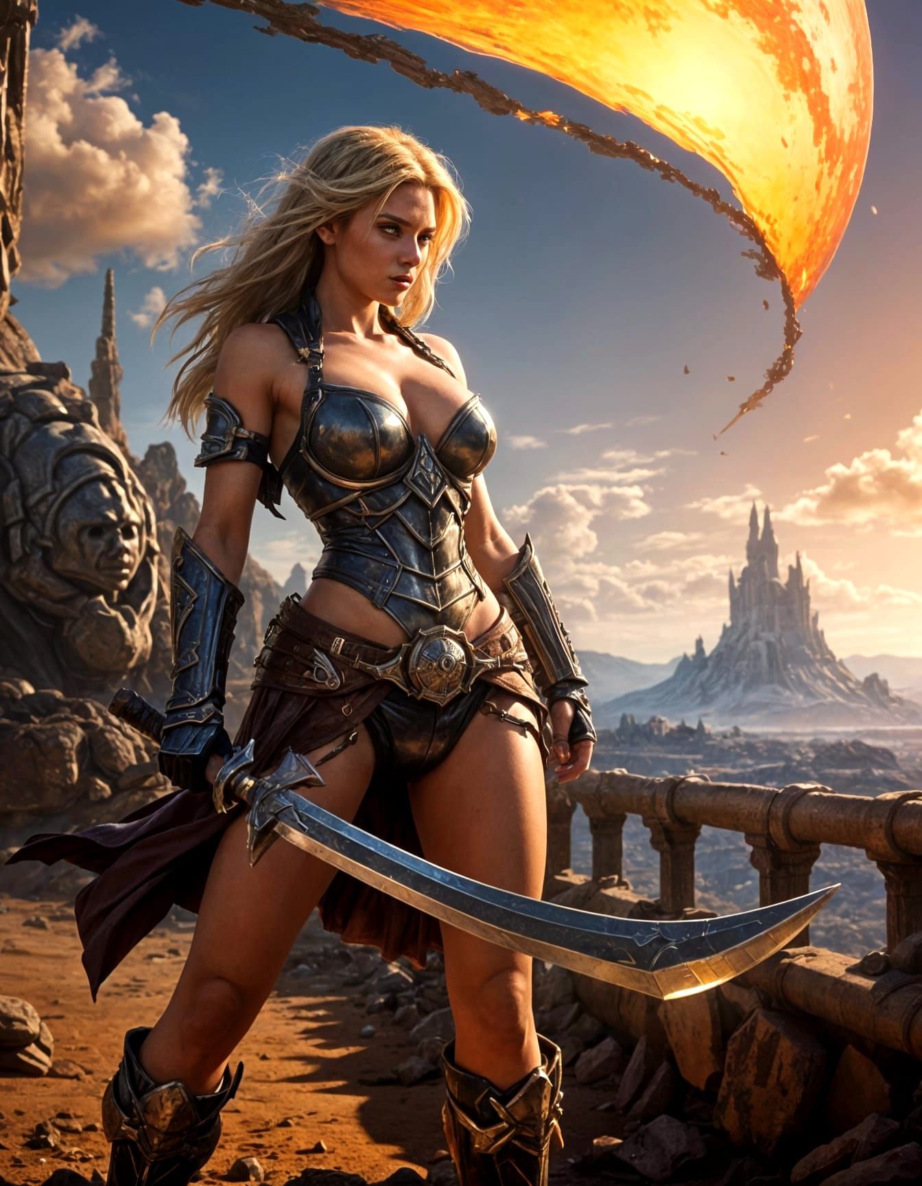 Female Warrior on Alien Planet in Dark Fantasy Style