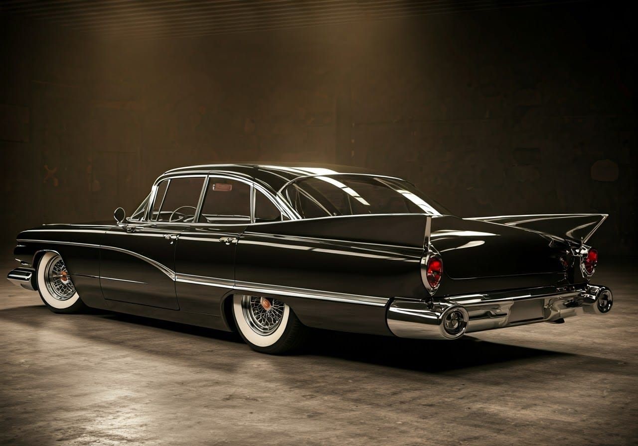 Vintage American Classic Sedan in a Retro Garage