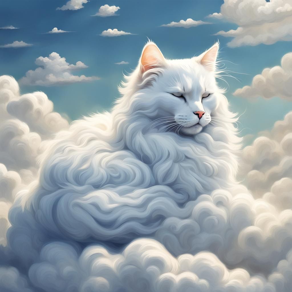 Fluffy White Cloud Cat Sleeping