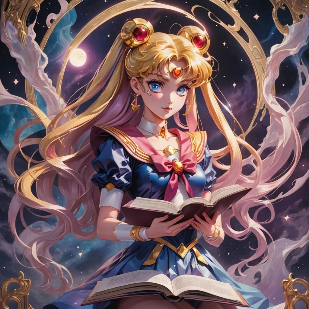 Sailor Moon's Tome: A Surrealist Illustration