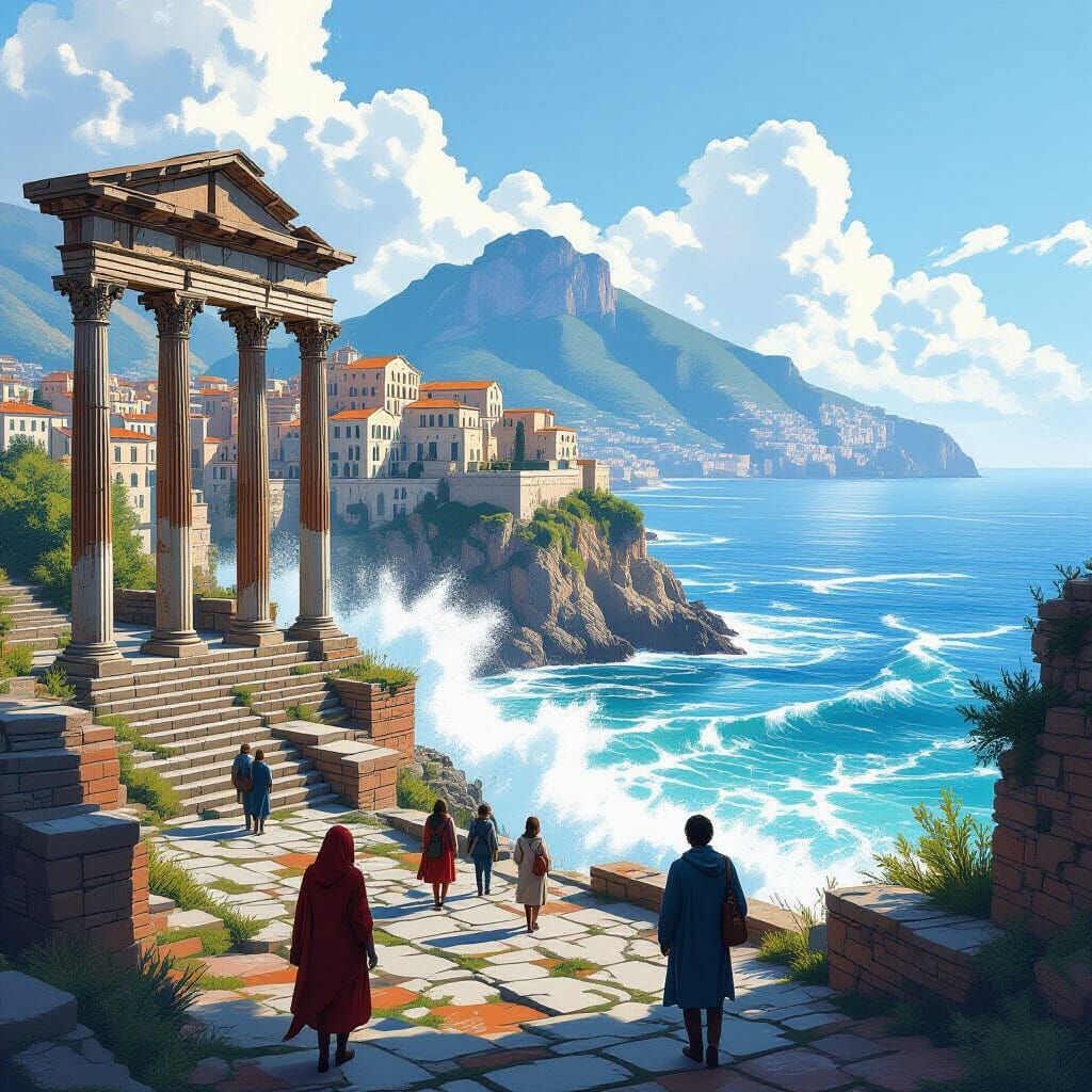 Roman Ruins Overlooking Capri in Painterly Style