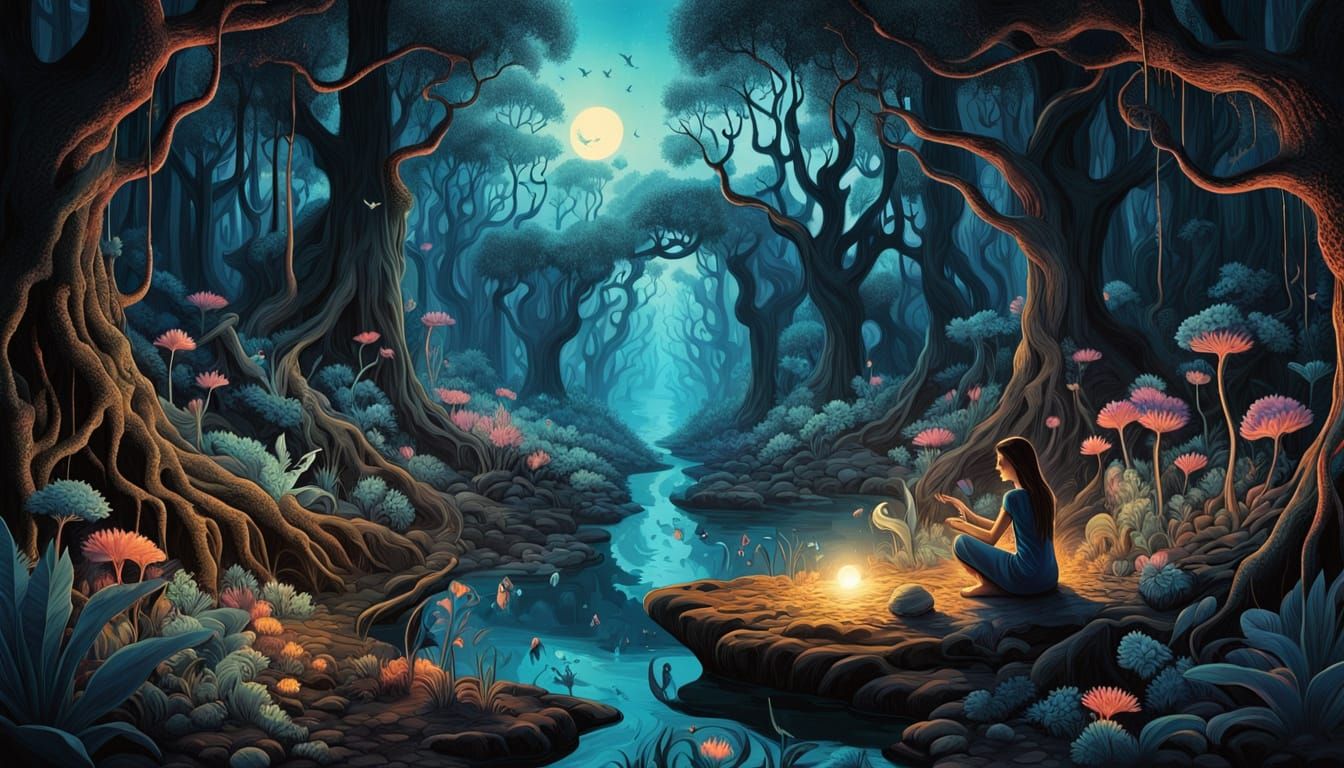 Surreal Sculpture: Woman's Parched Earth Revealing Biolumine...