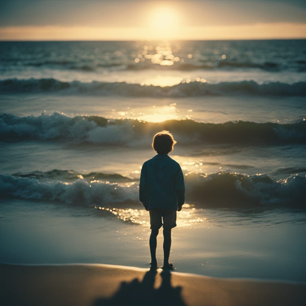 Golden Hour on the Beach: Cinematic Film Still