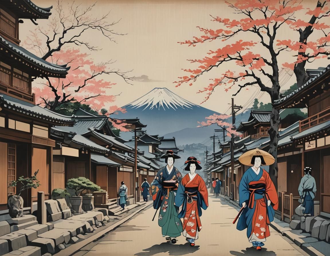 Mount Fuji Landscape in Ukiyo-e Style