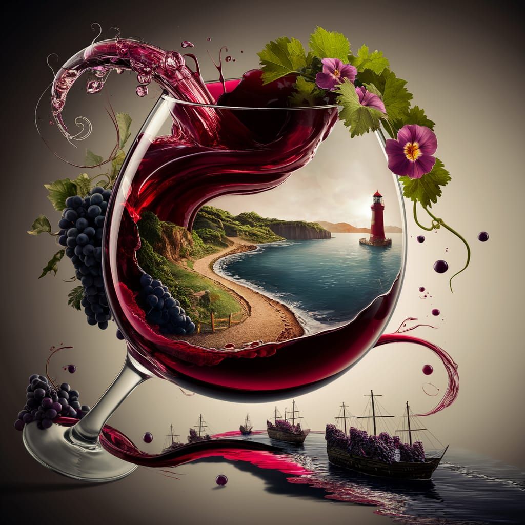 An exquisite 3D rendering of a wine glass filled to the brim...