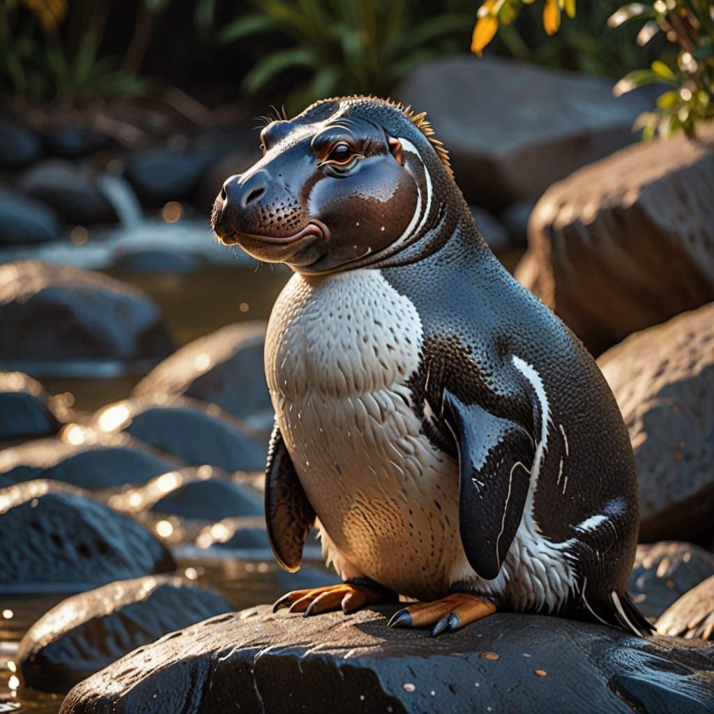 Hippopotamus Penguin Hybrid in Golden Lighting