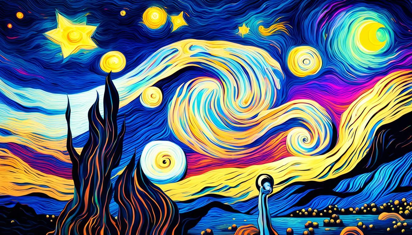 Vaporwave Starry Night in Glowing Neon