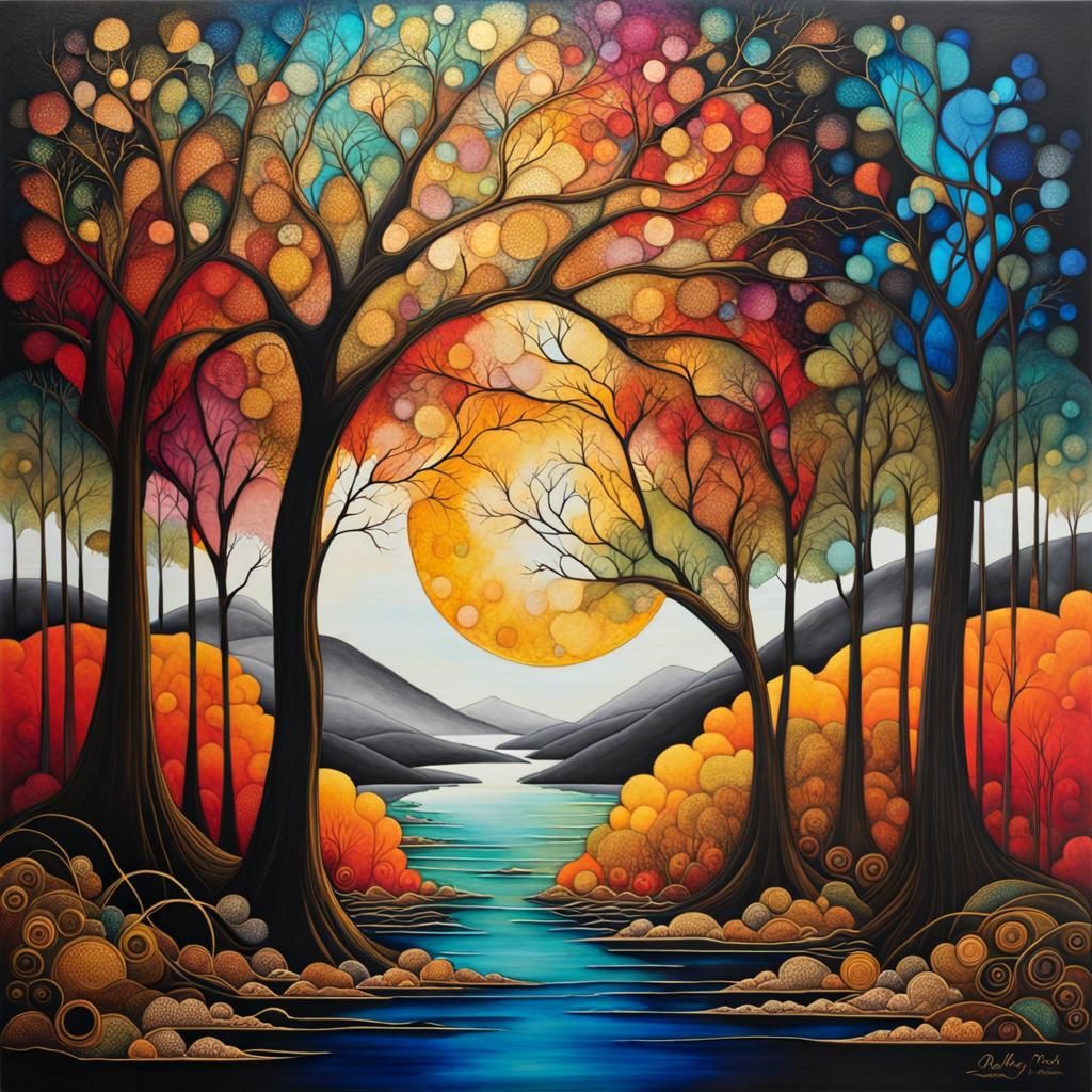 Dream Taking Wing Beneath Fantasy Trees: Alcohol Ink