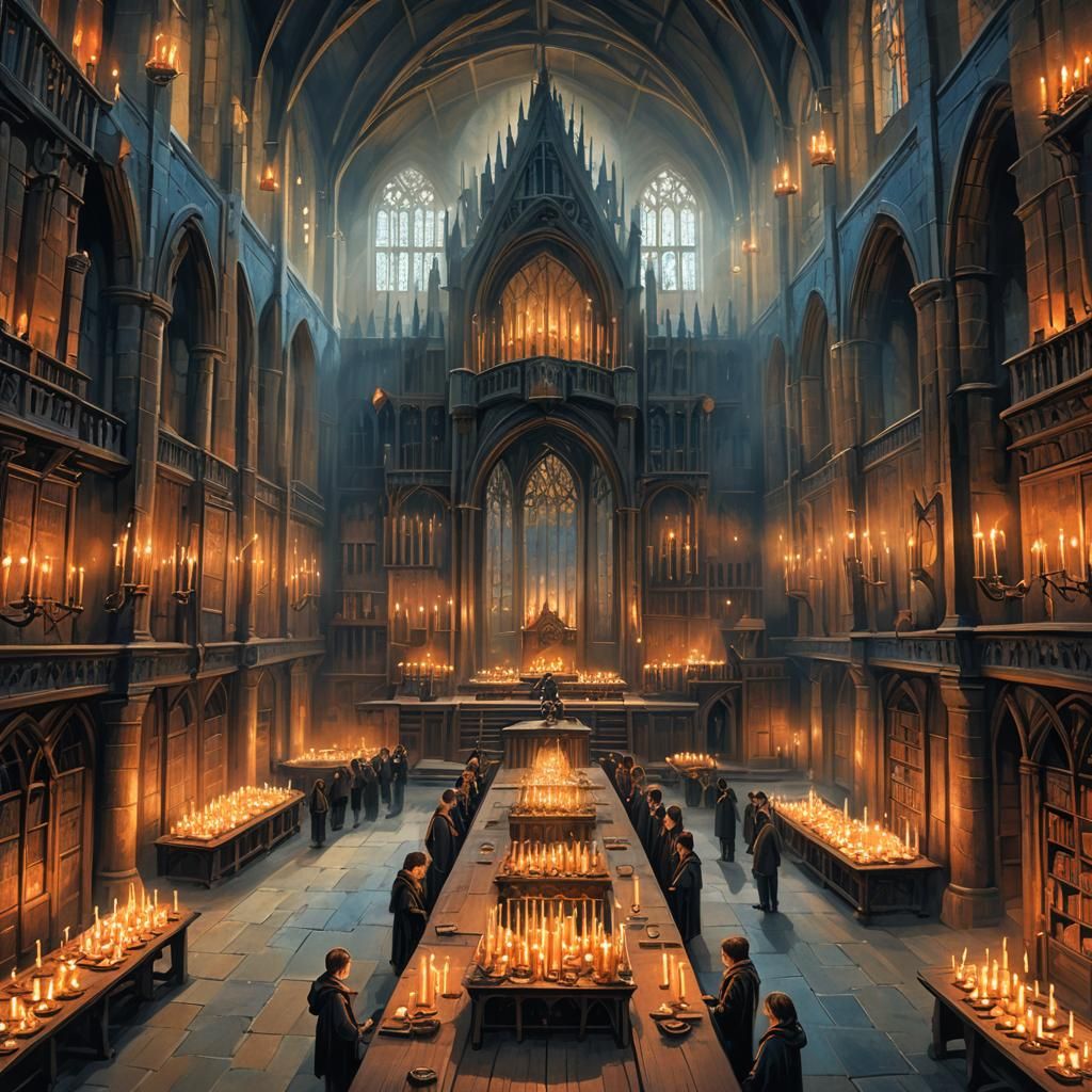 Harry Potter in Hogwarts Great Hall Oil Painting