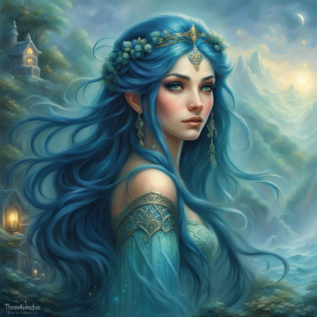 Ethereal Elf with Flowing Turquoise Hair