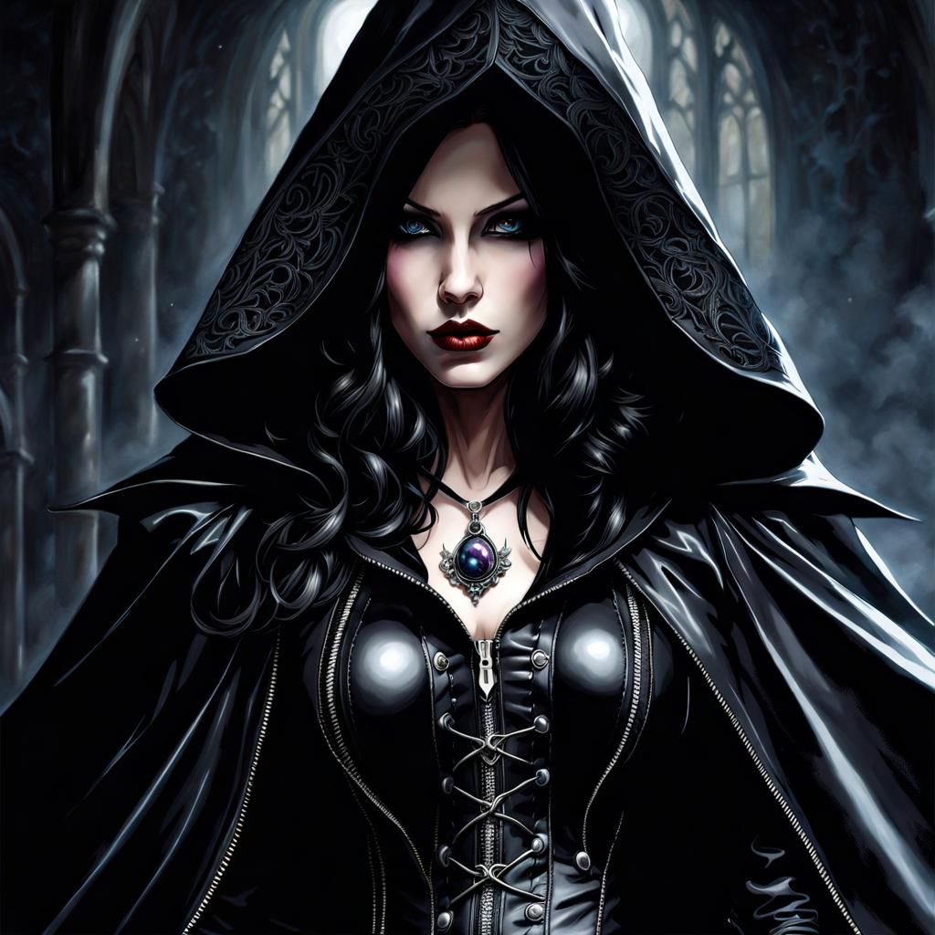 Beautiful Gothic Witch Portrait in Dark Academia Style