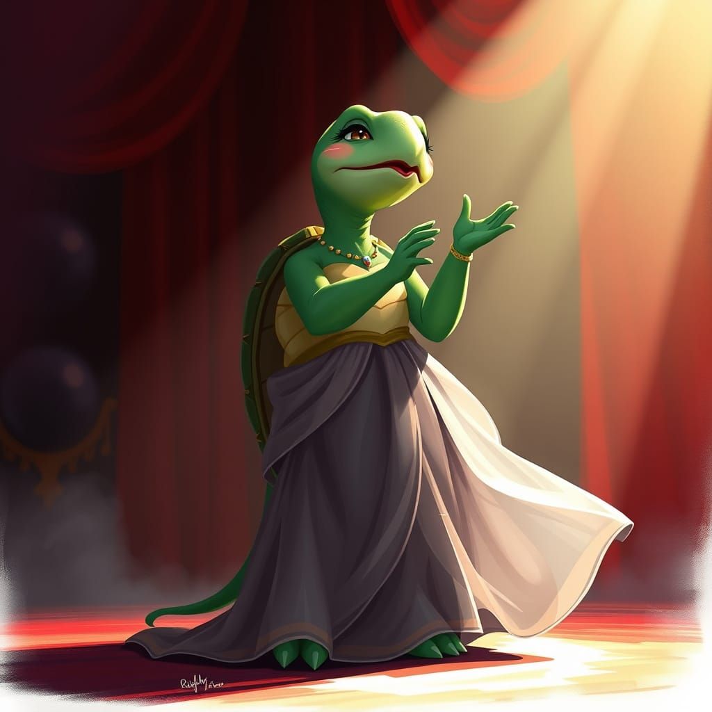 Opera Singing Turtle in Disney-Inspired Digital Art