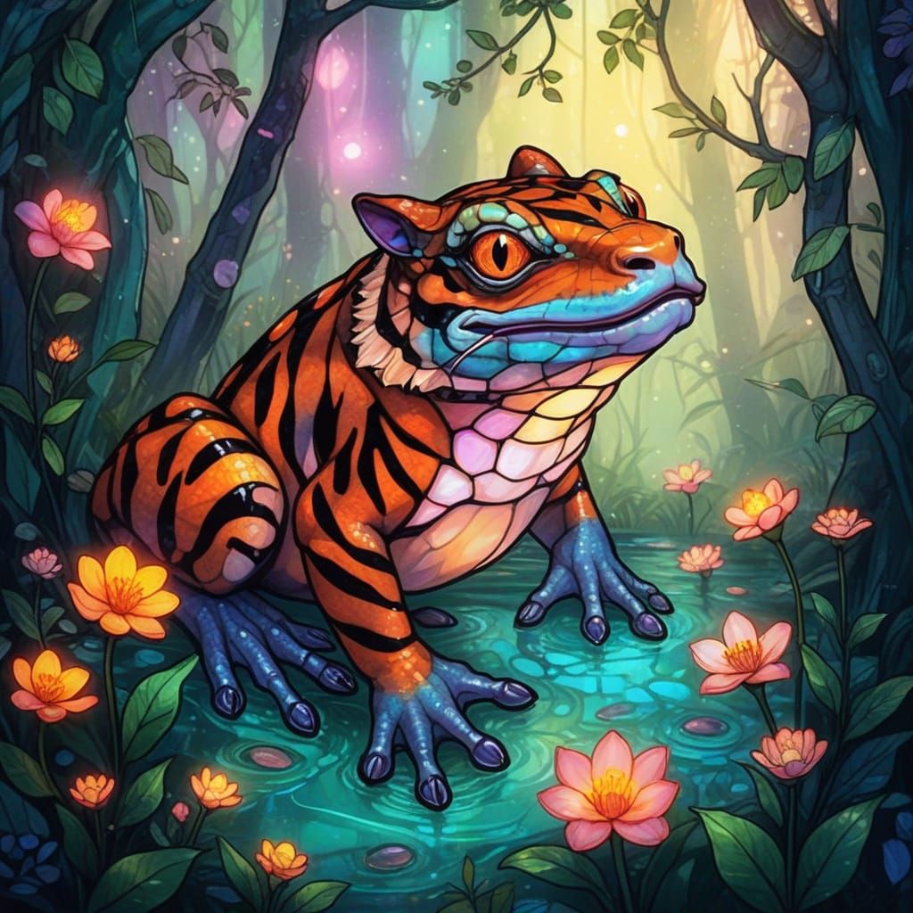 Magical Frog Tiger Chimera in Fantasy Forest