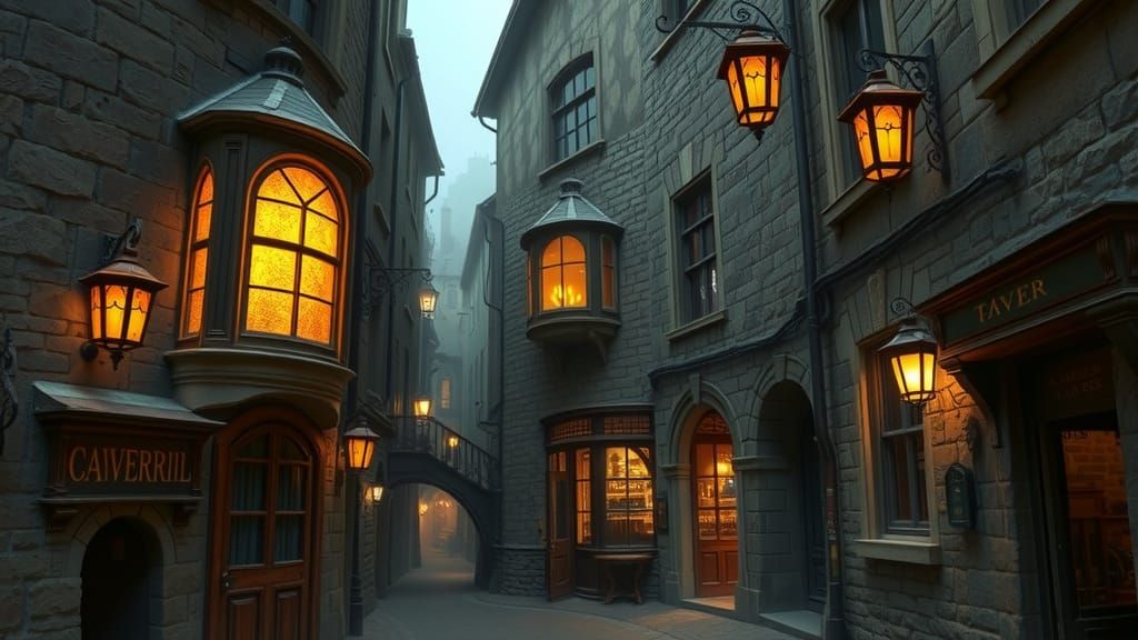 Medieval Tavern Window in Bustling Alleyway