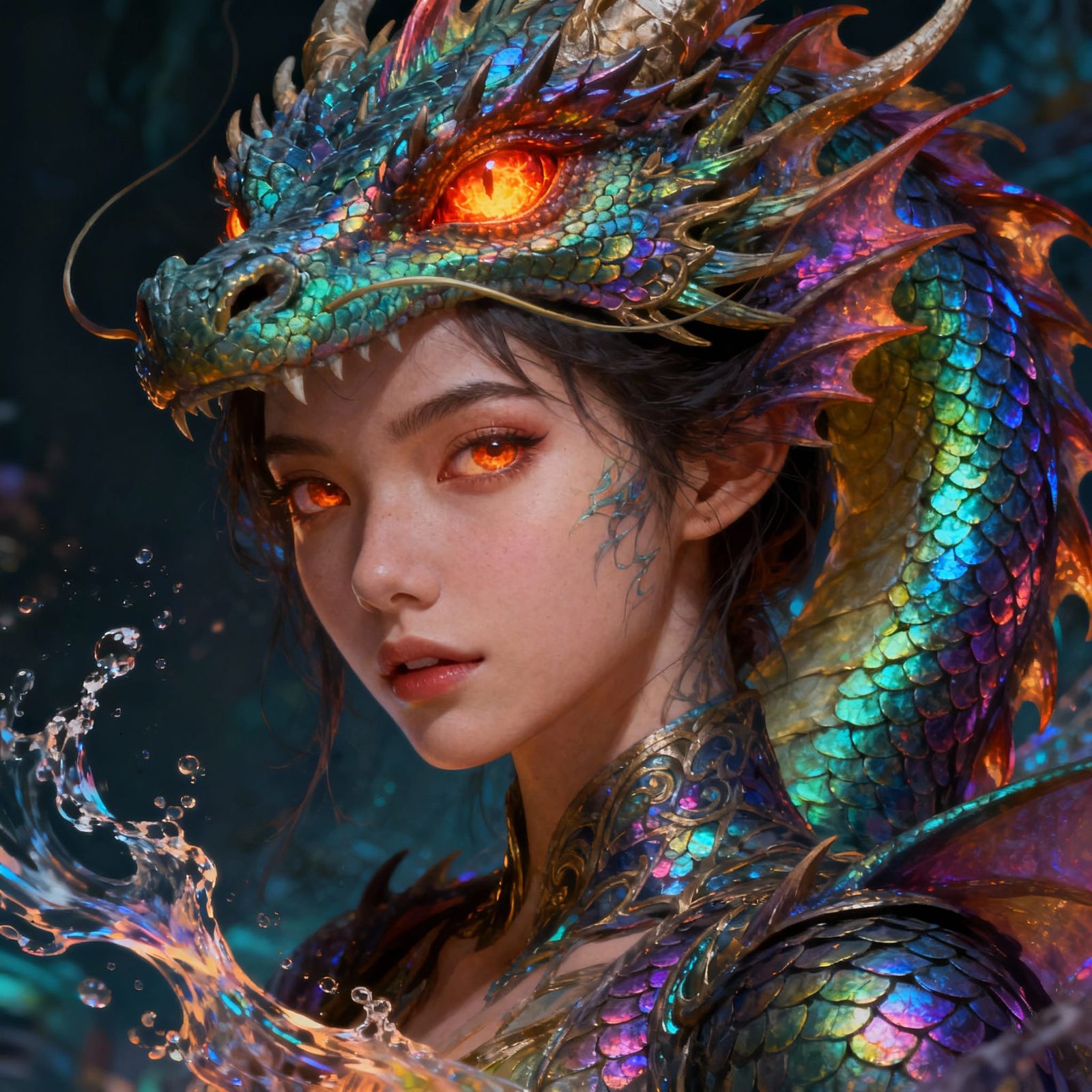 Dragon Girl Portrait Matte Painting in Fantastical Style