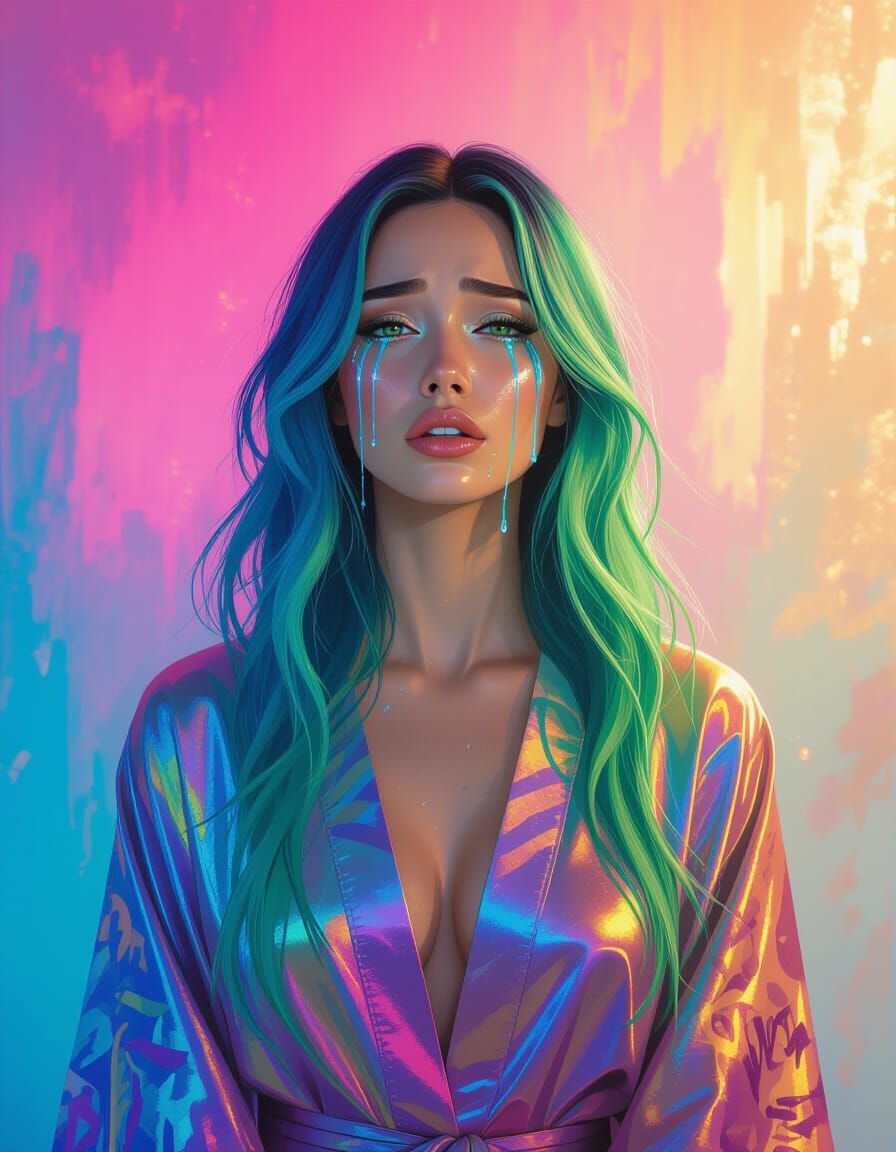 Emotional Woman with Iridescent Skin, Digital Art