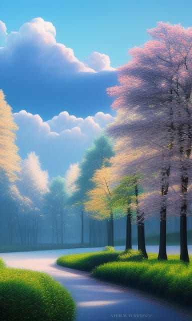 Utopian Forest Wallpaper in Art Nouveau Style