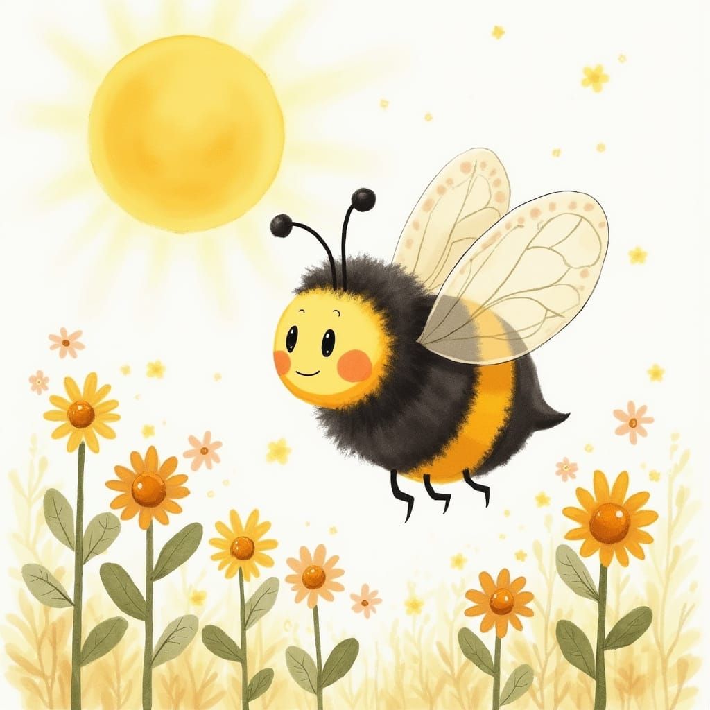 Watercolor Anime Bee Maya Soars Over Sunlit Flowers