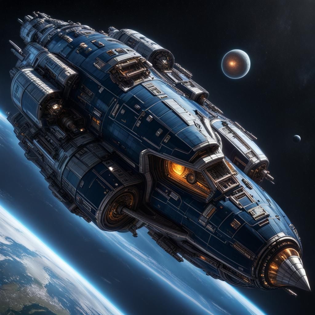 Obsidian Blue Starship in Chris Foss Style