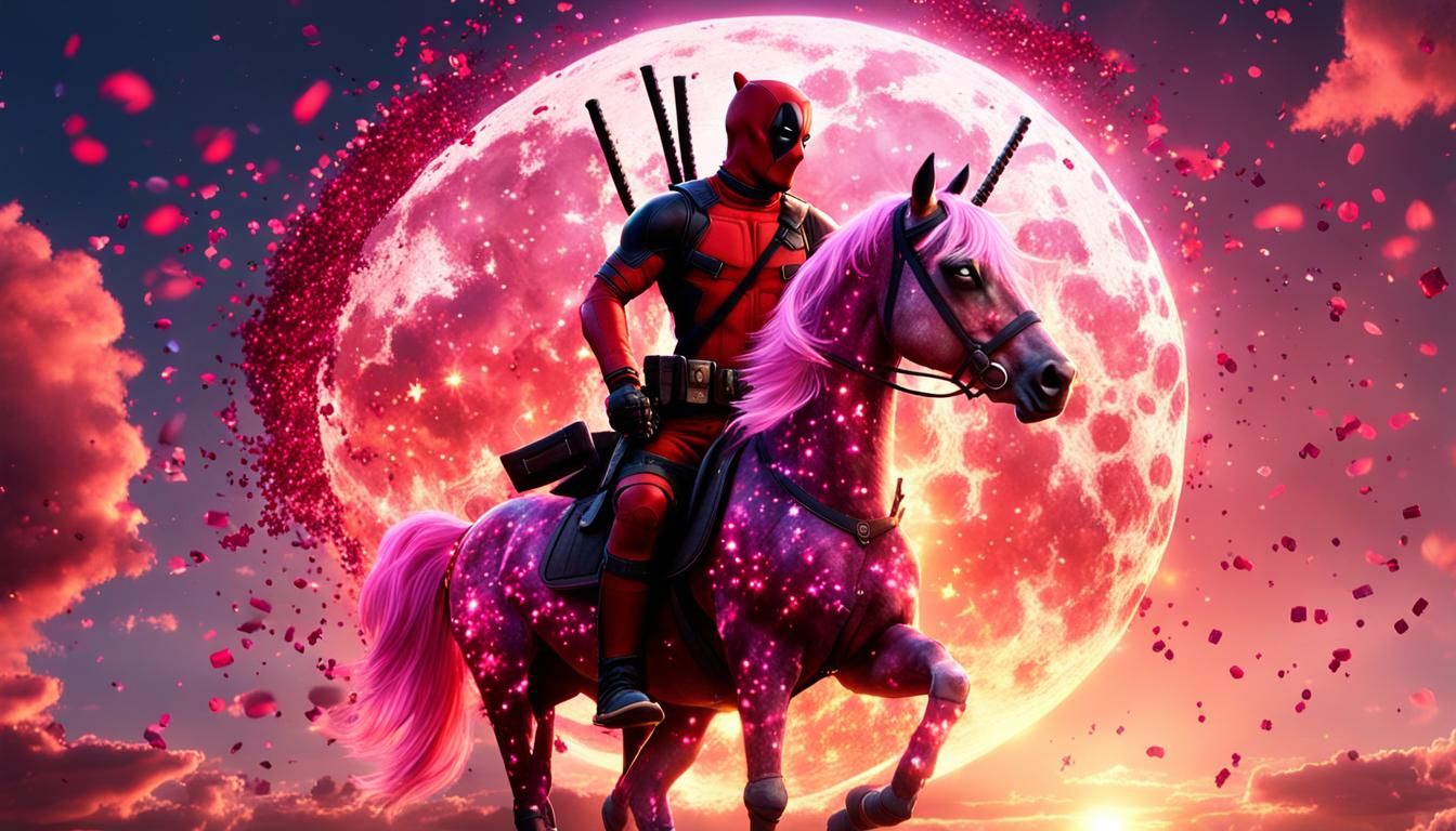 deadpool is riding an unicorn cloud , 8k, unreal engine, mov...