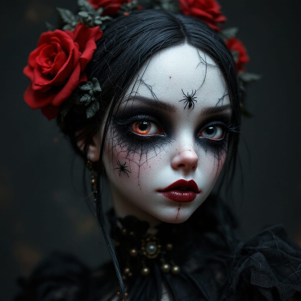 Lifesize Goth Girl Needle Felted Sculpture with Spiders