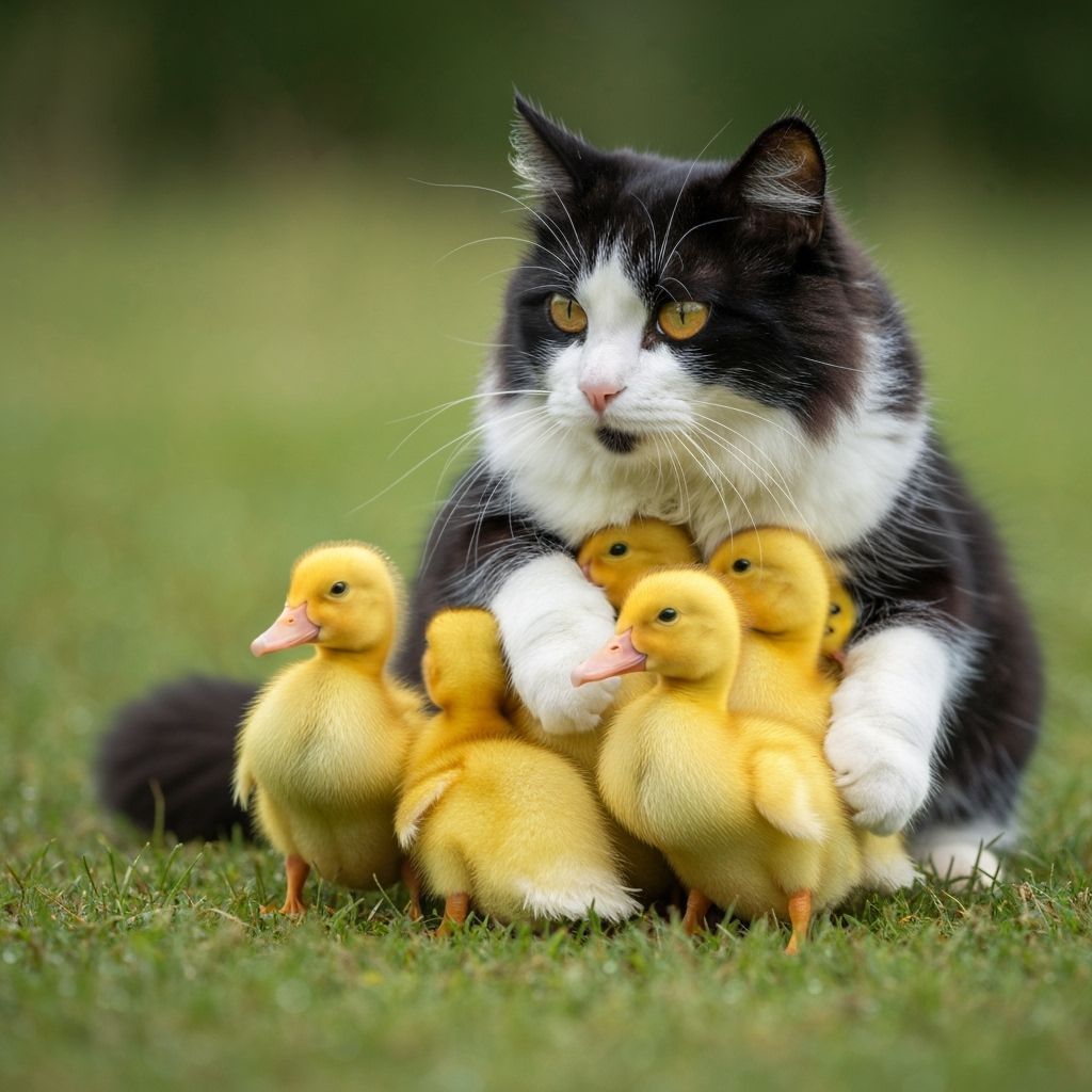 Cat Adopts Ducklings: A Heartwarming Scene