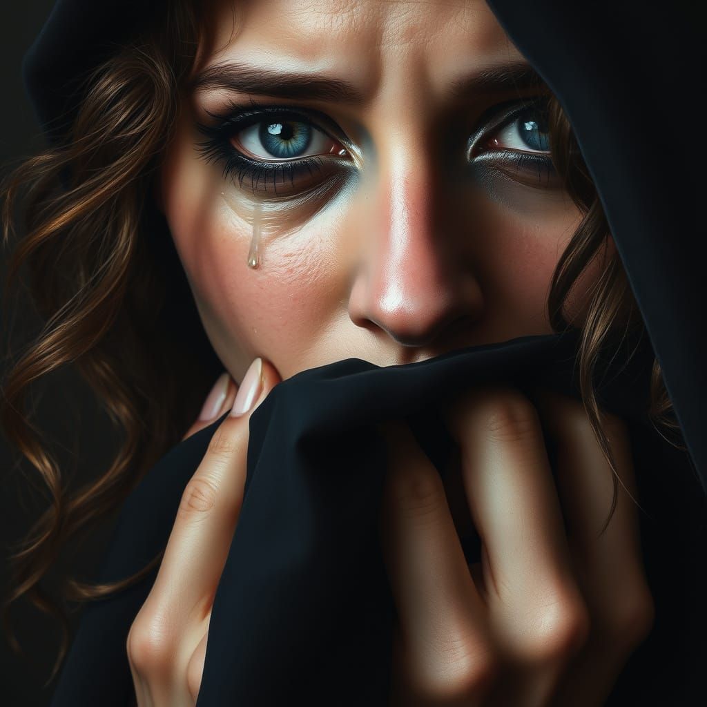 Emotional Woman Portrait in Photorealistic Painting