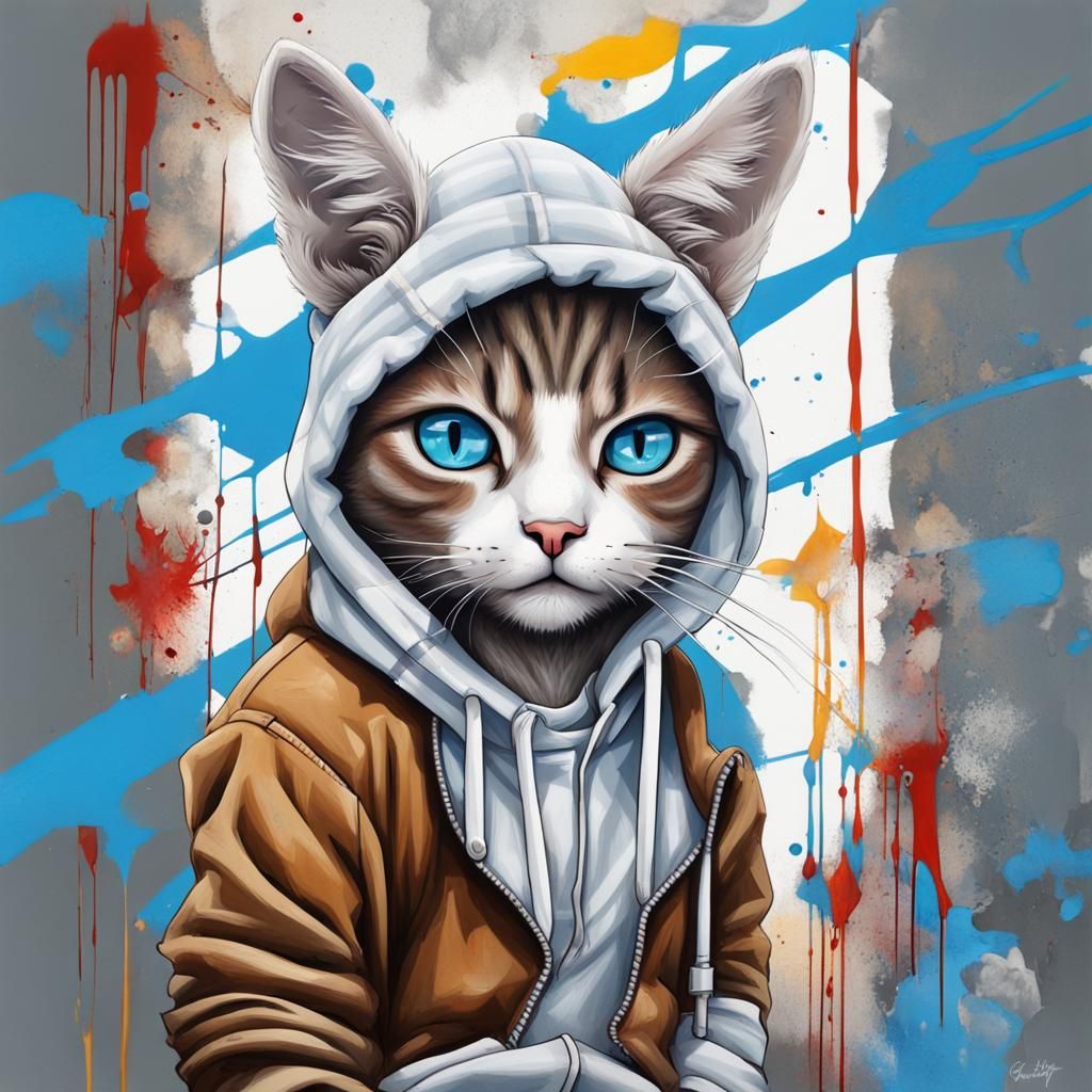 Cat-Human Hybrid in Colorful Graffiti Art Style