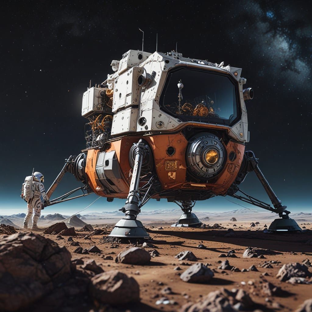 Hyper-Realistic 3D Anime Art of Apollo 12 Lunar Module in Lu...