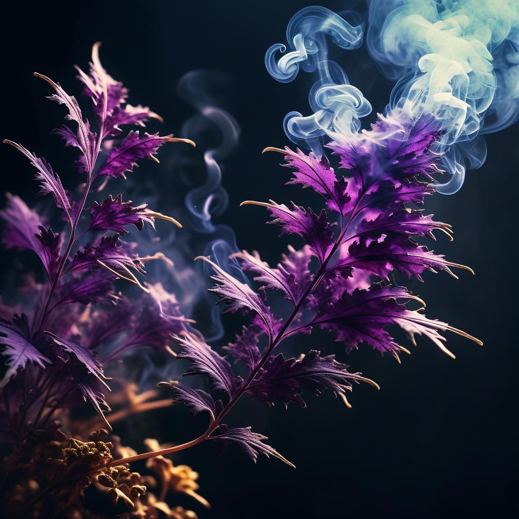 Macro Shot of Purple Weed with Smoke