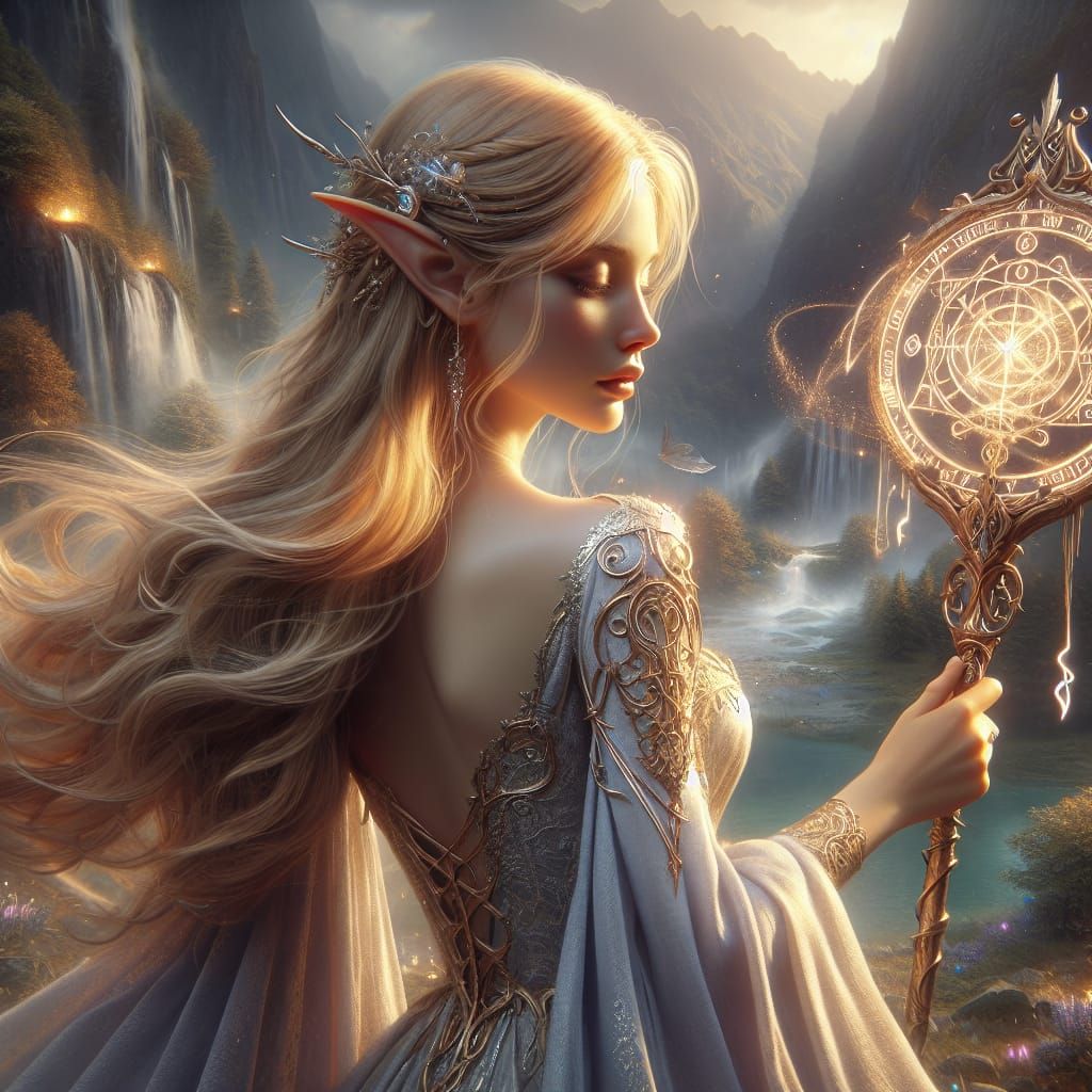 Elven Princess with Magical Staff in Enchanting Realm