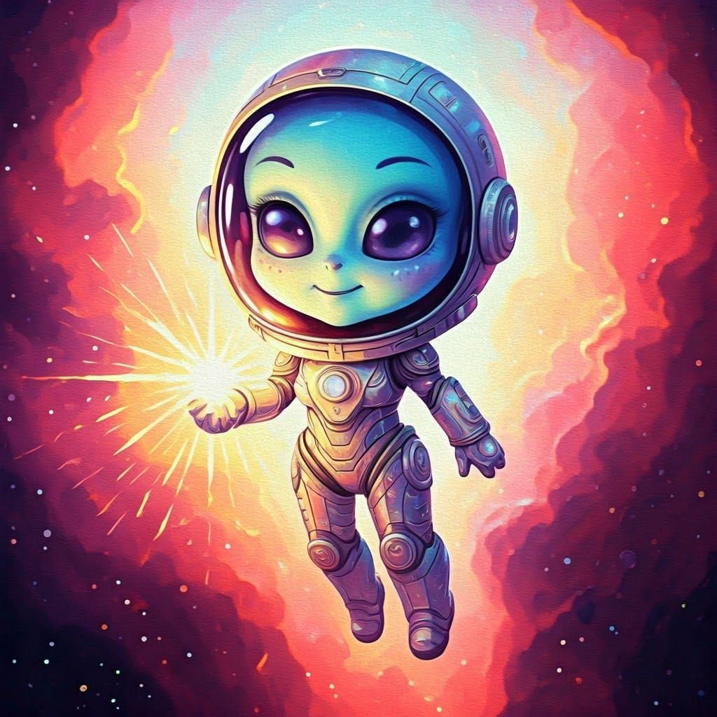 Joyful Kawaii Alien Goddess in Pastel Nebula