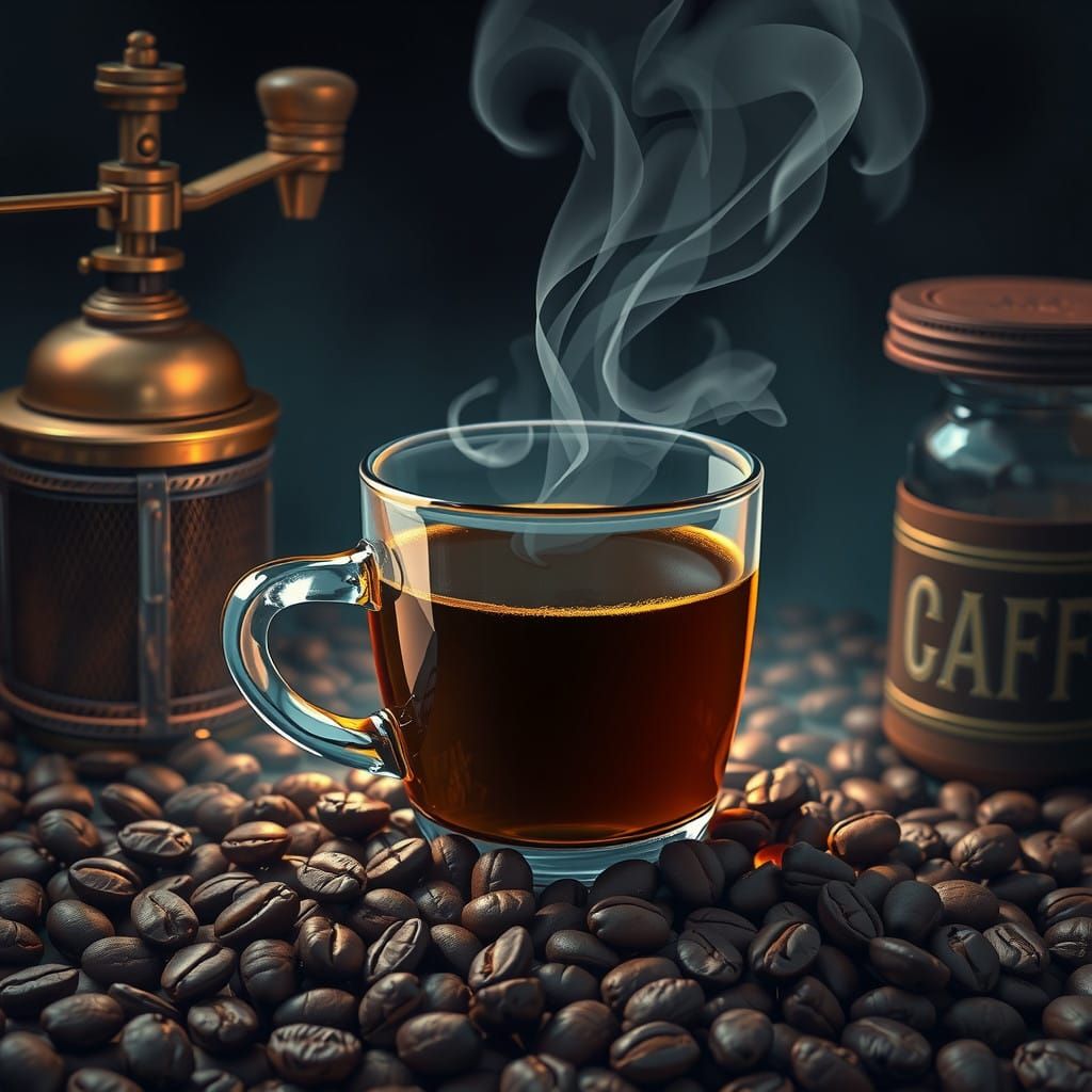 Moody Coffee Scene in Dark Digital Art