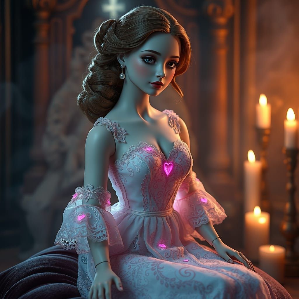 Ethereal Doll of Enchanted Mystery in Velvet Chamber