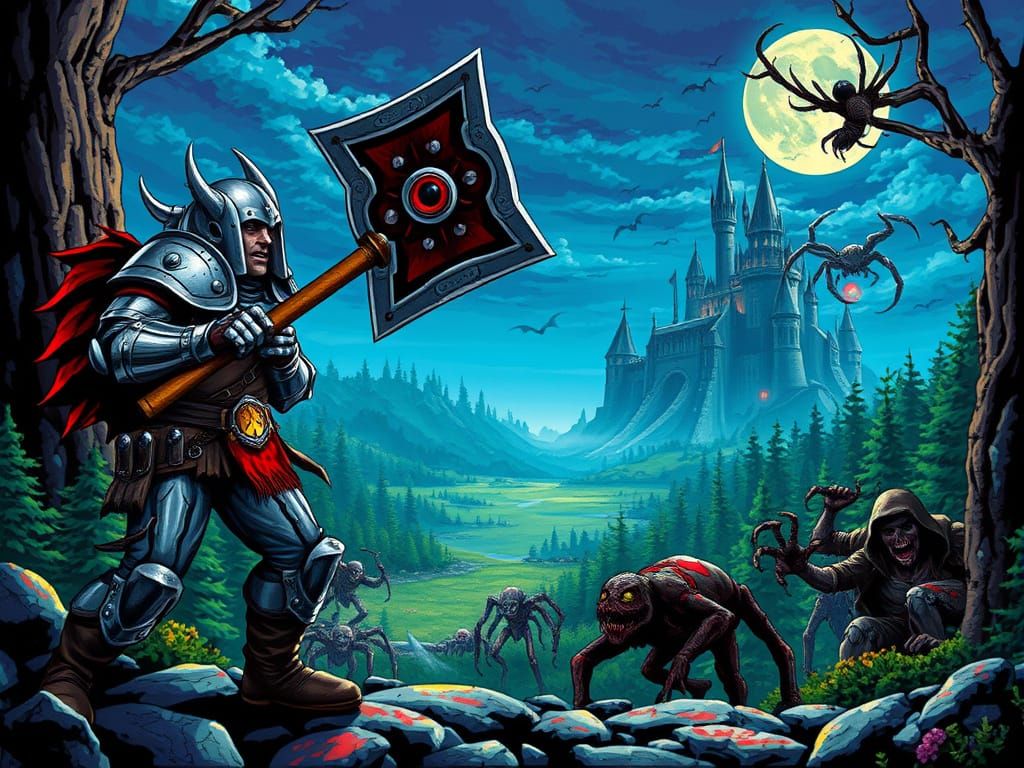 Epic 16-bit Hero Battles Undead in Gothic Castle