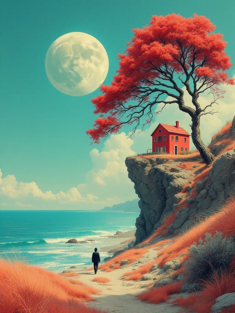 Surreal Coastal Scene in Metaphysical Style